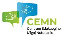 Logo Centrum Edukacyjnego Migaj Naturalnie Polskiego Związku Głuchych